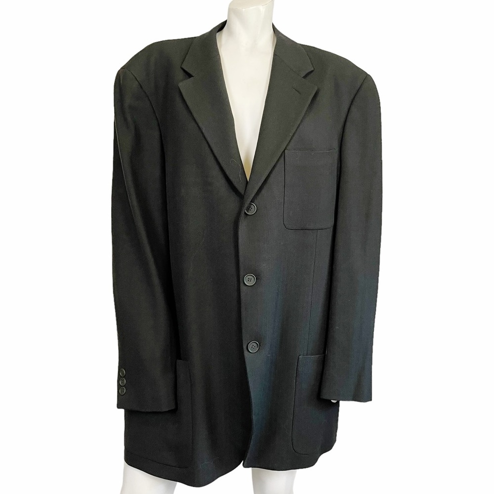 GIORGIO ARMANI Black Virgin Wool Herringbone Blazer